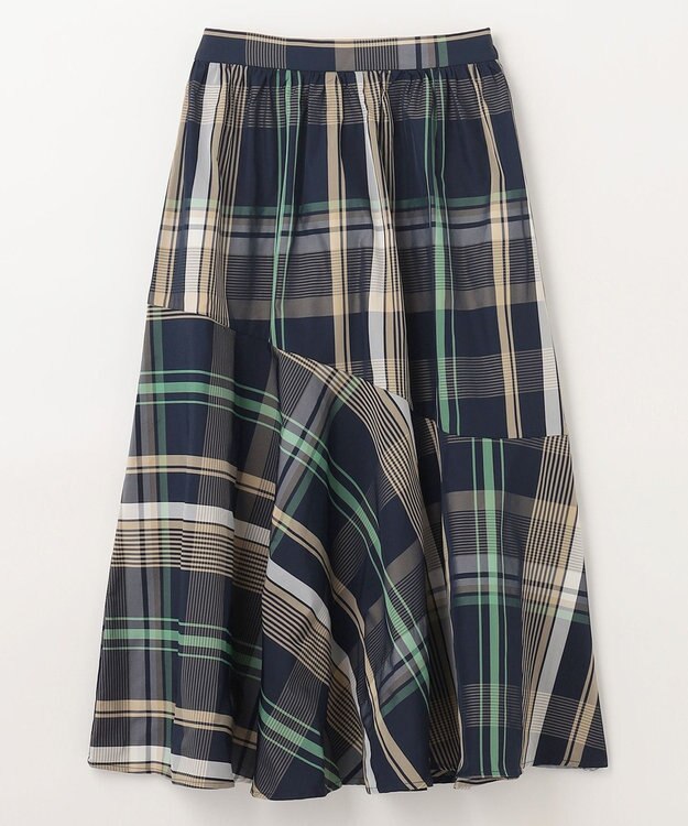 ANY L 【洗濯機可能/ウエストゴム】ビックチェックマーメイドスカート ネイビーベースチェック