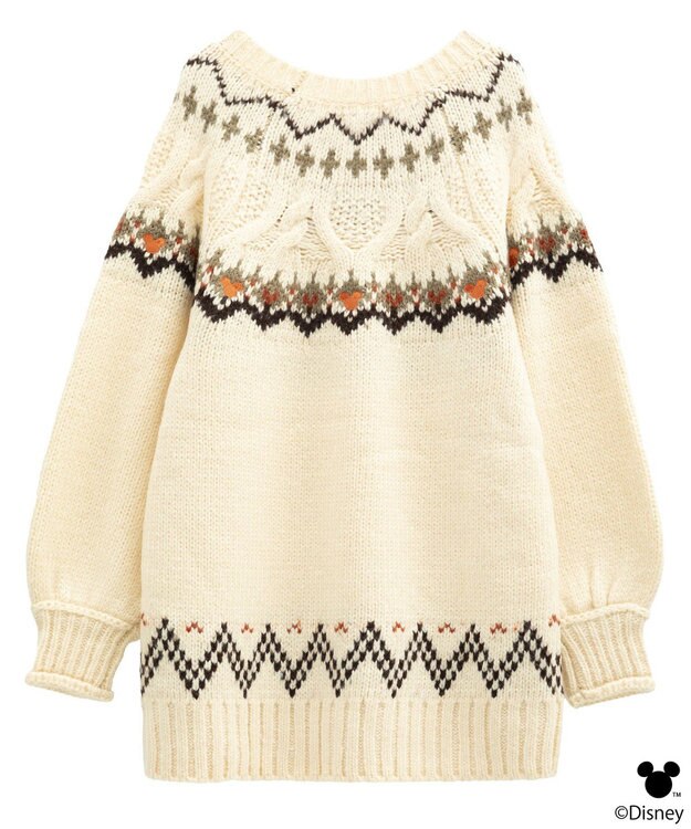 earth music&ecology 【予約】Disney/ミッキー刺繍ノルディックニットチュニック アイボリー