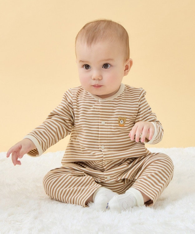 MIKI HOUSE HOT BISCUITS 【70-80cm】【Everyday Series】ワンポイント ボーダーカバーオール