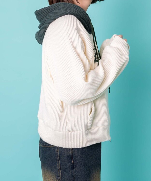 WEGO バイカラーニットジップパーカー ホワイトアイボリー