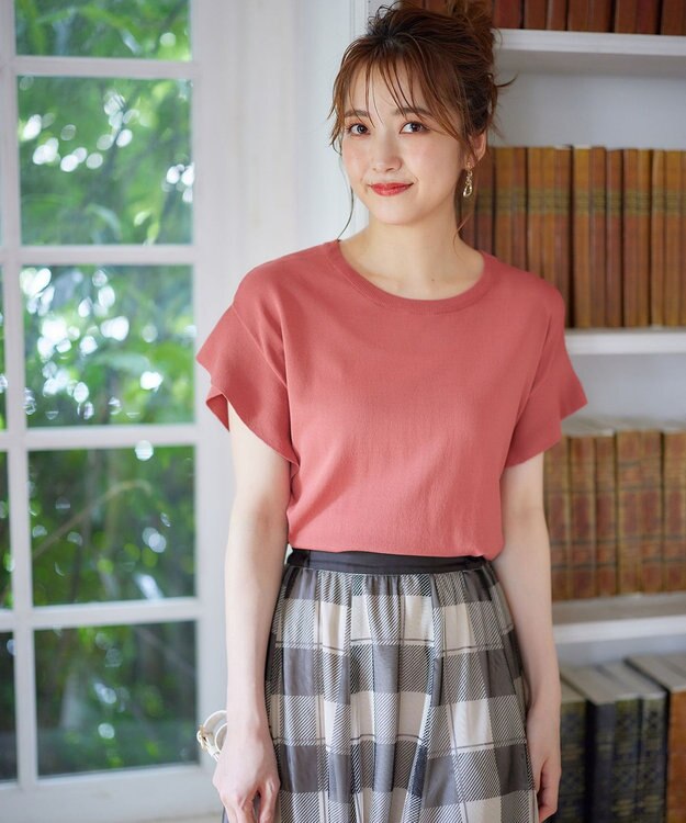 ANY SIS 【美人百花6月号掲載】フレンチスリーブニット Tシャツ テラコッタ