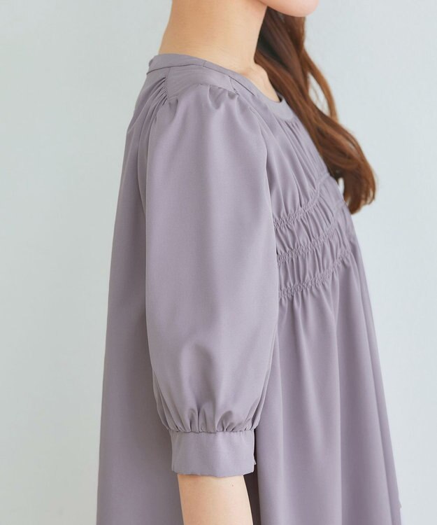 Tiaclasse L 【洗える】シャーリングチュニック ラベンダー