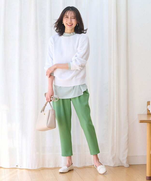 ANY 【UVケア/接触冷感/ウエストゴム】イージケア美脚パンツ テーパード グリーン