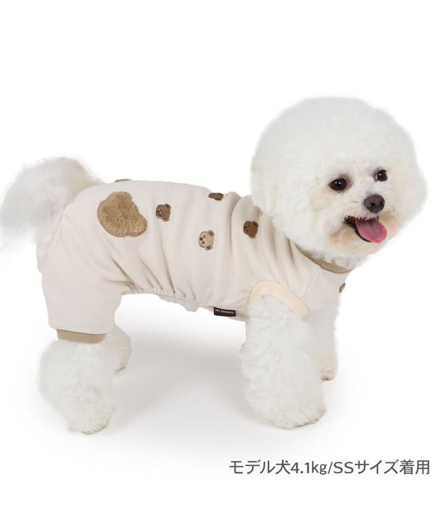 PET PARADISE ペットパラダイス くまちゃん刺繍  プレミアムペティヒート  ロンパース 小型犬 白～オフホワイト