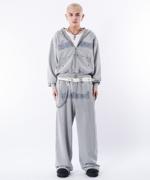 WEGO 【ウエストゴム/ユニセックス着用ITEM】ブリーチハトメスウェットパンツ グレー