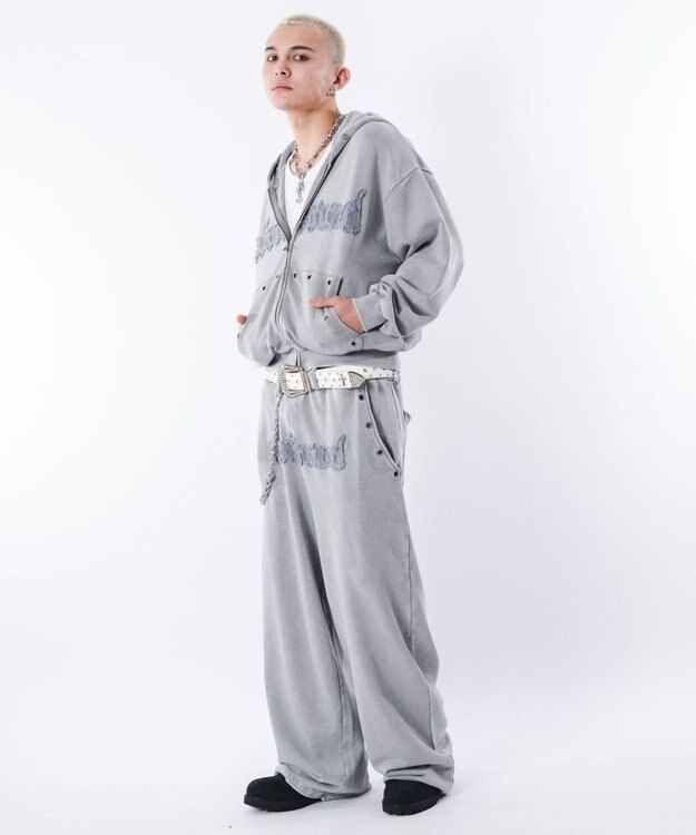 WEGO 【ウエストゴム/ユニセックス着用ITEM】ブリーチハトメスウェットパンツ グレー