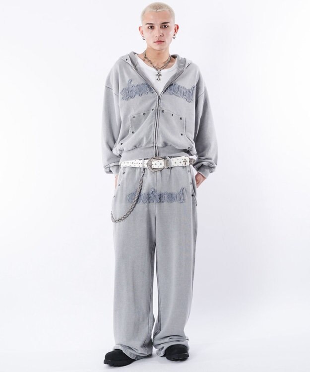 WEGO 【ウエストゴム/ユニセックス着用ITEM】ブリーチハトメスウェットパンツ グレー