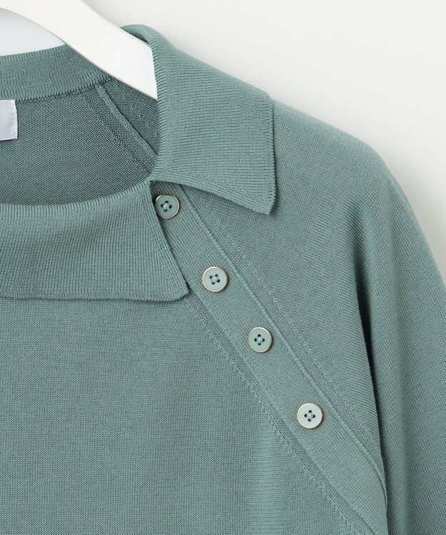 J.PRESS LADIES L 【洗える】COTTON POLYESTER 襟付き ニット ミストグリーン系