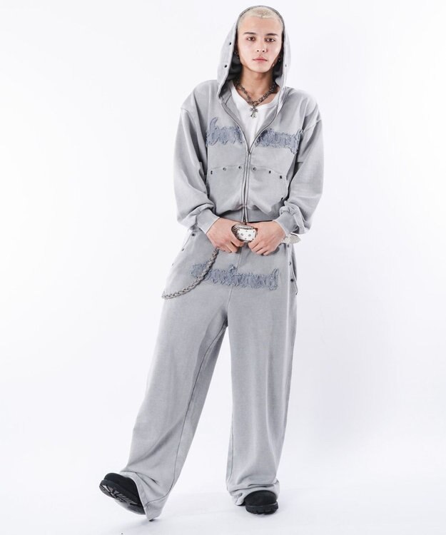 WEGO 【ウエストゴム/ユニセックス着用ITEM】ブリーチハトメスウェットパンツ グレー