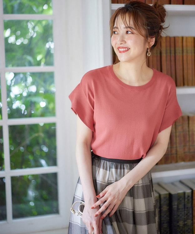 ANY SIS 【美人百花6月号掲載】フレンチスリーブニット Tシャツ テラコッタ