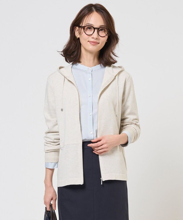 J.PRESS LADIES Hood Cardigan ニット パーカー ナチュラル系