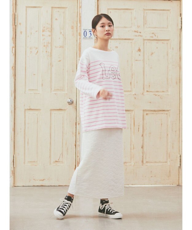 earth music&ecology Ｌｅｅ×ｅ．ｍ．ａ．ｅ　ＢＯＲＤＥＲ　Ｌ／Ｓ　ＴＥＥ Pink