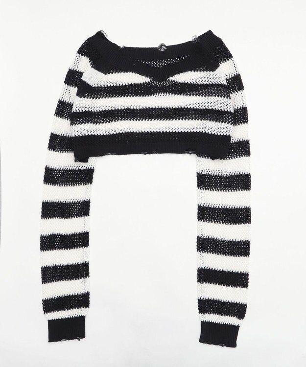 WEGO ダメージボーダーショートニット ブラック