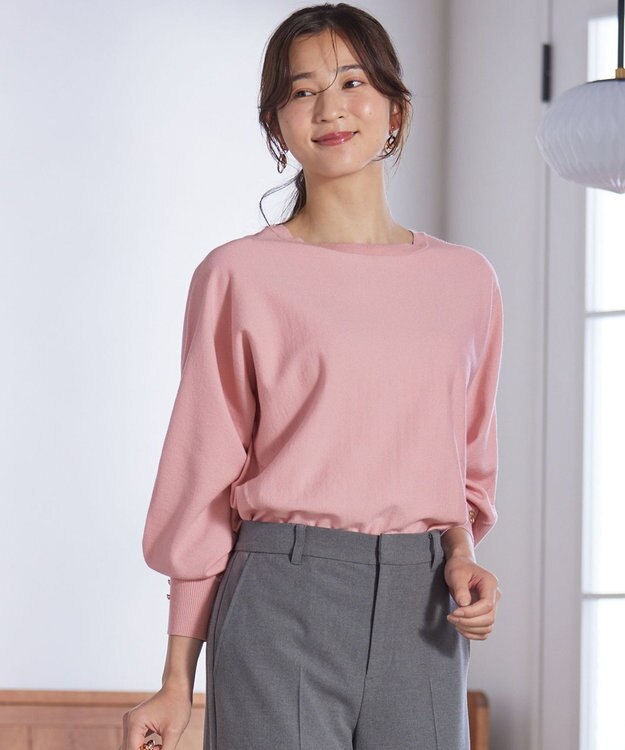 ANY SIS 【CICA加工・選べる9色展開】クルーネックバックスリット ニット ピンク