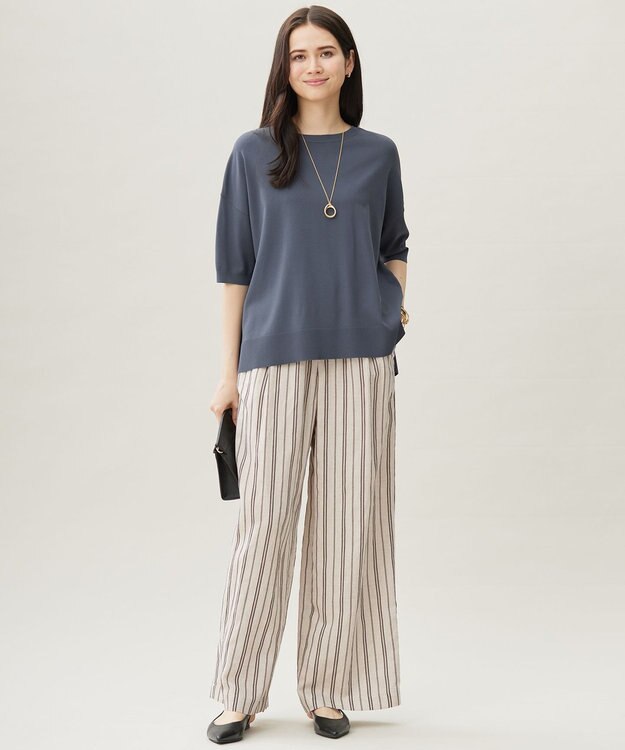 自由区 L 【接触冷感・UVカット】クレープストレッチプルオーバー ニットⅡ [新色]ブルー