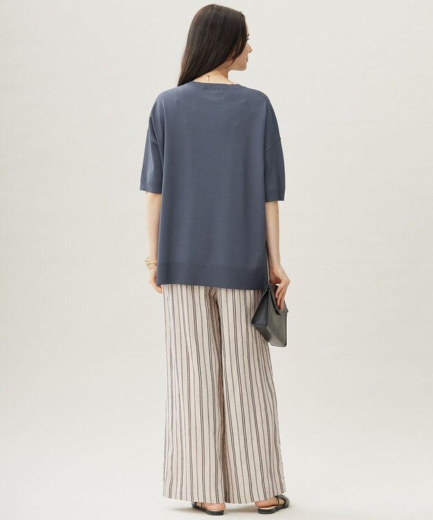 自由区 L 【接触冷感・UVカット】クレープストレッチプルオーバー ニットⅡ [新色]ブルー