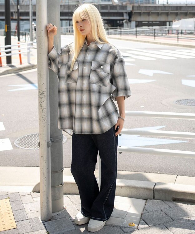 WEGO 【ユニセックス着用ITEM/SMLサイズ展開】オンブレチェックシャツ（SS） 柄2