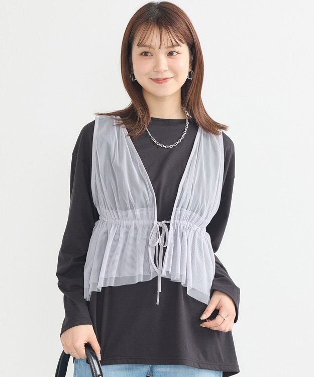 earth music&ecology チュールドロストギャザーベスト Light Gray