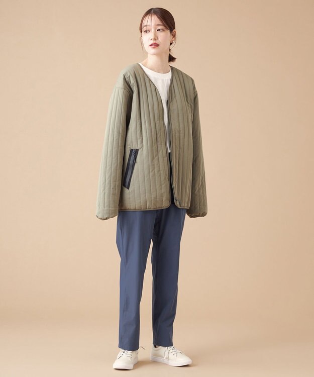 SHARE PARK LADIES 【UNISEX】キルティング蓄熱中綿 Ｖカーディガン（Mサイズ） カーキ