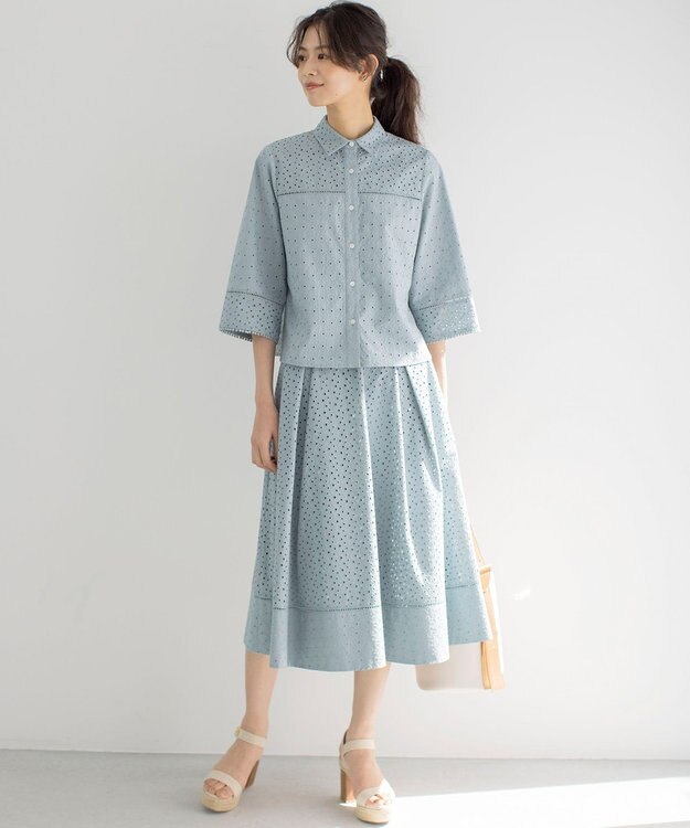 組曲 L エンブロイダリーレース スカート スモーキーミント系