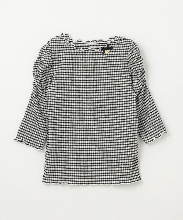 ANY KIDS シアー ギンガム 七分袖 Tシャツ ブラック