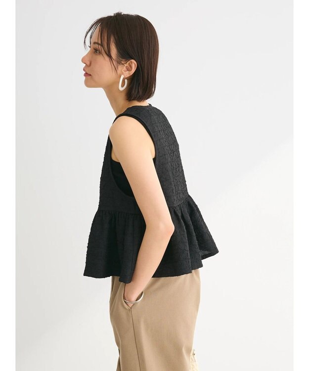 Green Parks ジャガードペプラムＺｉｐベスト Black