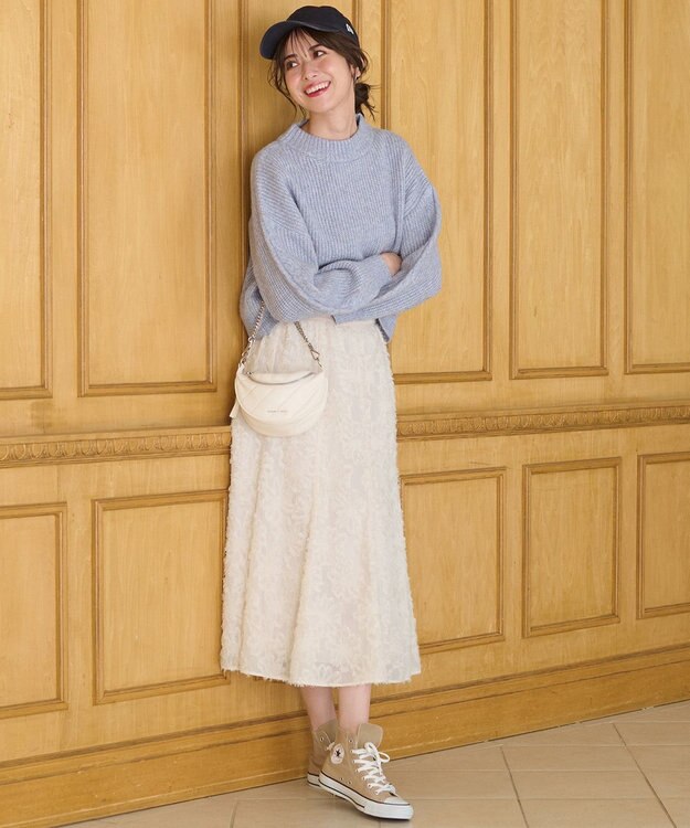 ANY SIS 【洗える】袖ケーブルショート ニット ライトブルー