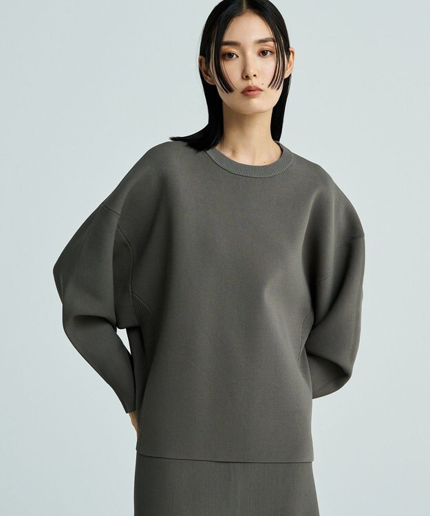 uncrave 【洗える】スムースニット スウェット風プルオーバー（uncrave WHITE） カーキグレー