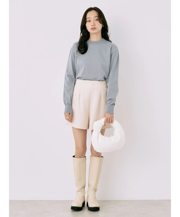 earth music&ecology バックボタンクルーネックニットプルオーバー Sax