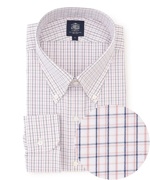 J.PRESS MEN 【KING SIZE】【PREMIUM PLEATS / 形態安定】タッタソールチェック ドレスシャツ / B.D. サックスブルー系3