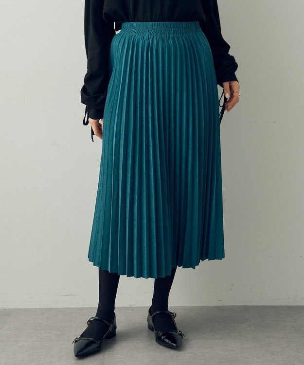 YECCA VECCA ピーチ起毛プリーツスカート Blue Green