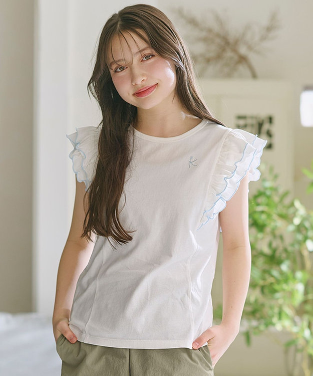 組曲 KIDS 【150-160㎝】 フルールフリルTシャツ オフホワイト