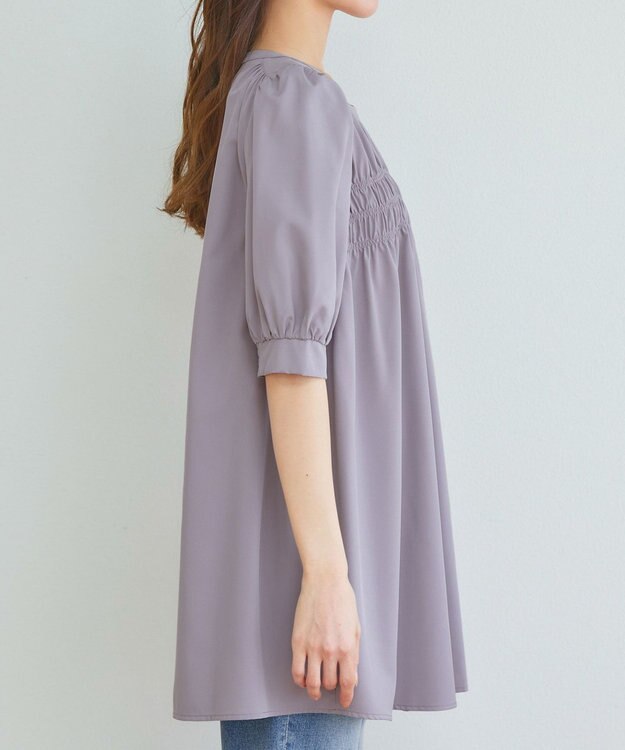 Tiaclasse L 【洗える】シャーリングチュニック ラベンダー