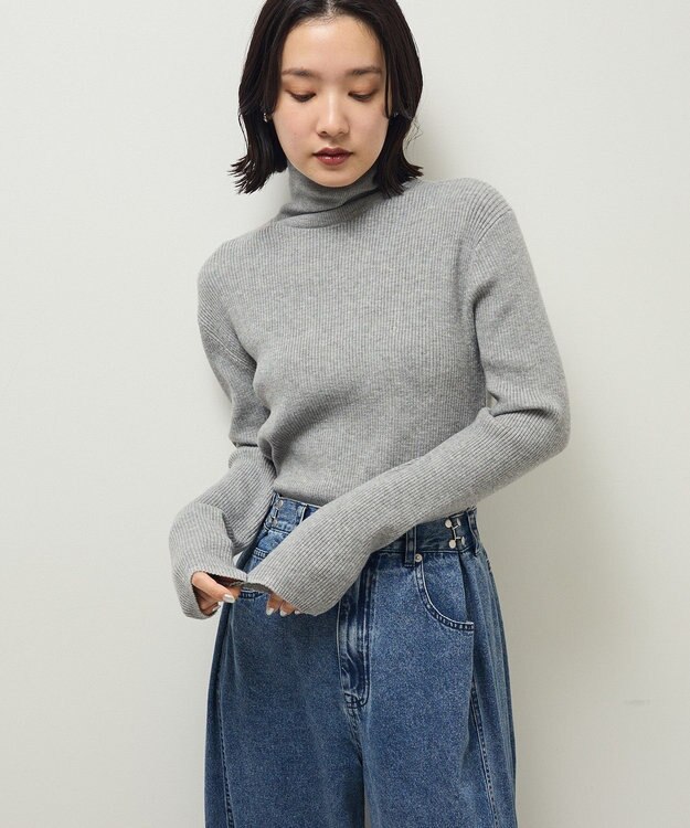 Green Parks チクチクしないリブタートルニットプルオーバー Gray Mixture