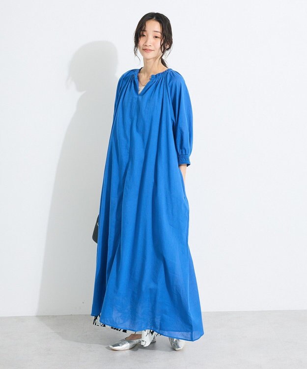CRAFT STANDARD BOUTIQUE インド綿2WAY綿ボイルギャザーネックワンピース Blue