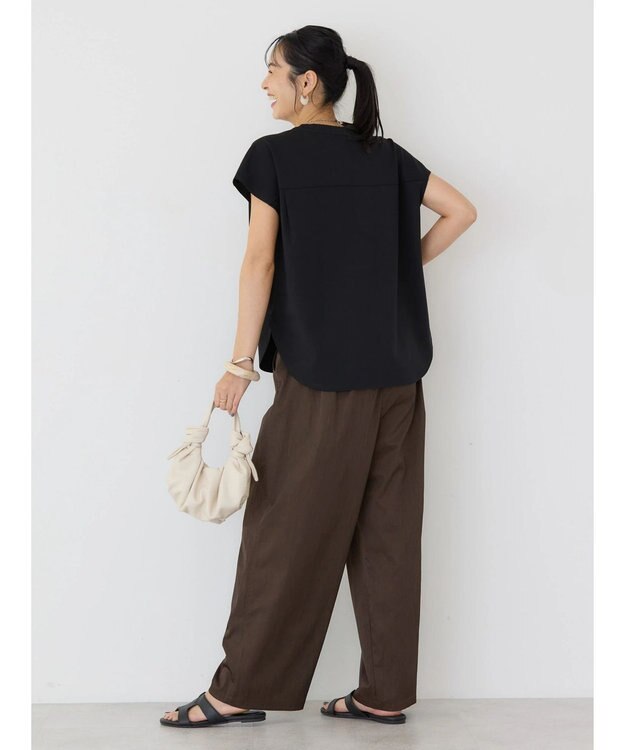 AMERICAN HOLIC 接触冷感フレンチスリーブタックポンチプルオーバー Black