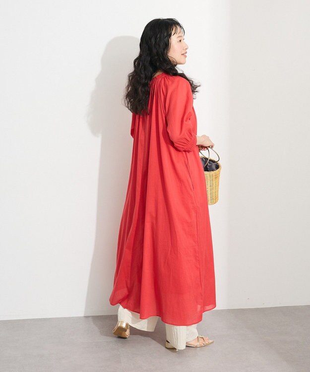 CRAFT STANDARD BOUTIQUE インド綿2WAY綿ボイルギャザーネックワンピース Red