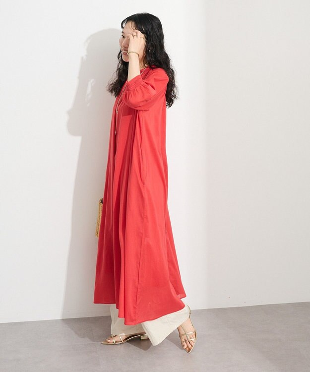 CRAFT STANDARD BOUTIQUE インド綿2WAY綿ボイルギャザーネックワンピース Red