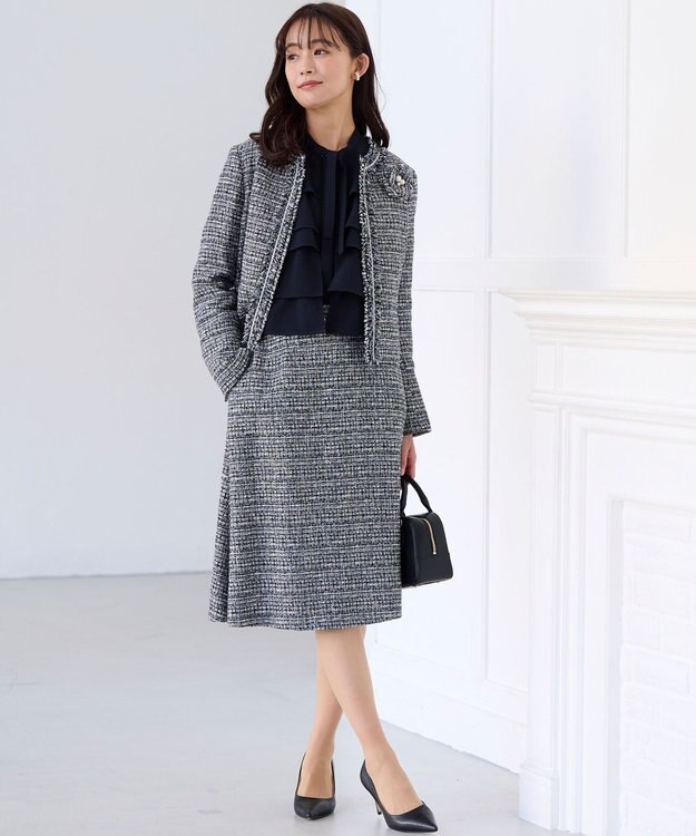 組曲 【KUMIKYOKU NAVY】ラメループモールツイード フレアスカート ネイビー系1