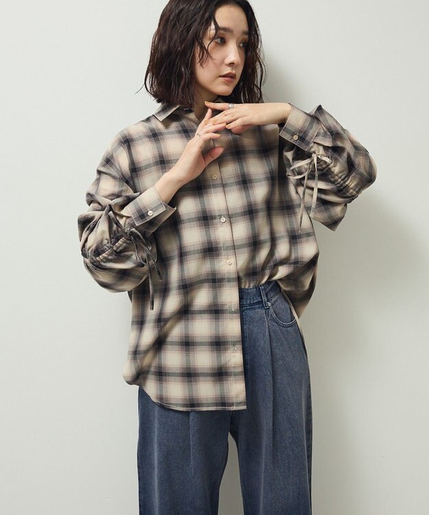 Green Parks ・ＥＬＥＮＣＡＲＥ　ＤＵＥ　チェックギャザーシャツ Ivory