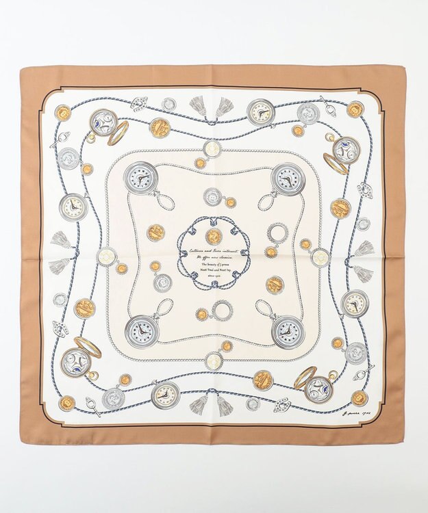 J.PRESS LADIES Traditional print  スクエア スカーフ キャメル系