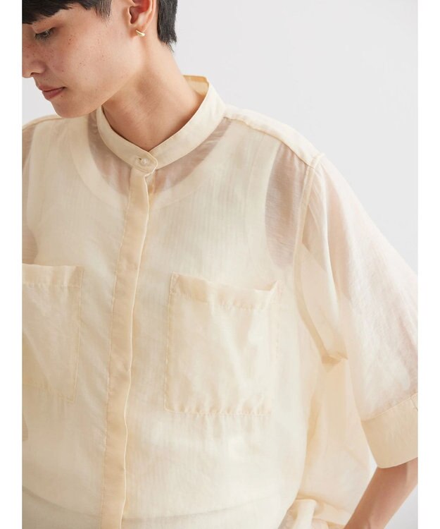 AMERICAN HOLIC シアーバックフレアＷポケットシャツチュニック Ivory