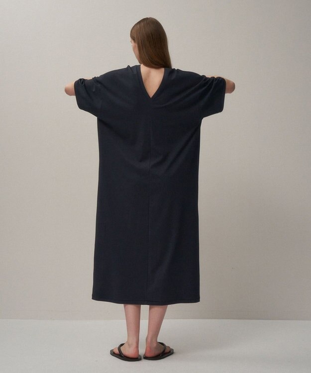 ATON 80/ FRESCA SMOOTH | クルーネックドレス NAVY