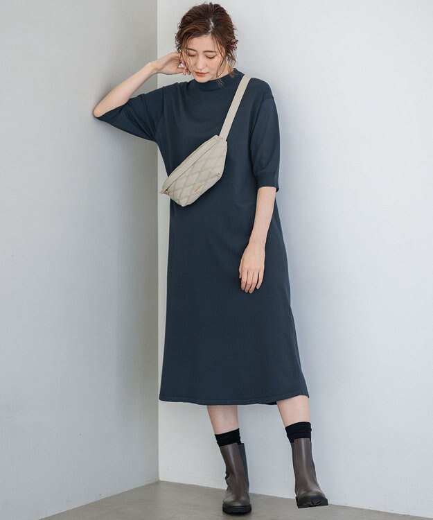 23区 S 【洗える】ヴィスコースストレッチ パフスリーブ ニットワンピース グレイッシュブルー系