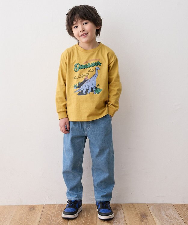 ANY KIDS 恐竜プリント 長袖Tシャツ マスタード（ブラキオサウルス）