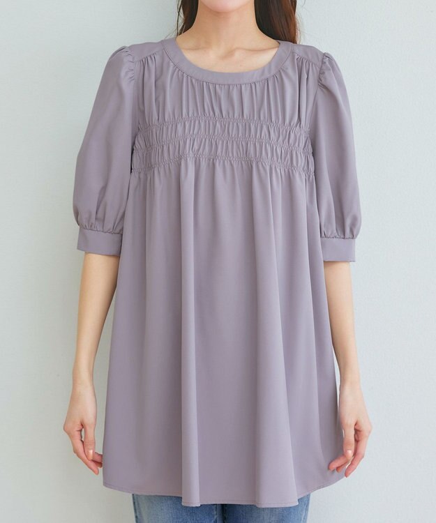 Tiaclasse L 【洗える】シャーリングチュニック ブラック