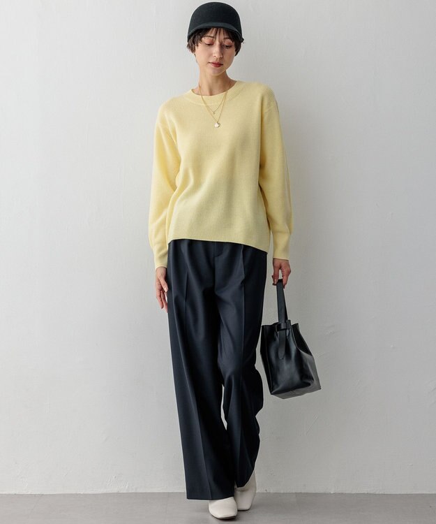 23区 L 【洗える】ウールカシミヤ クルーネック ニット ライトイエロー系