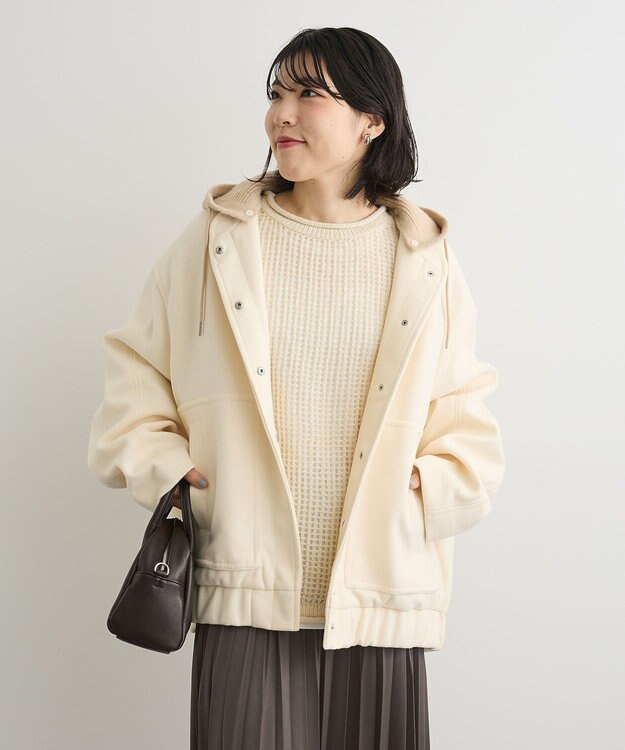 Green Parks ニットフード付きウーリーブルゾン Off White