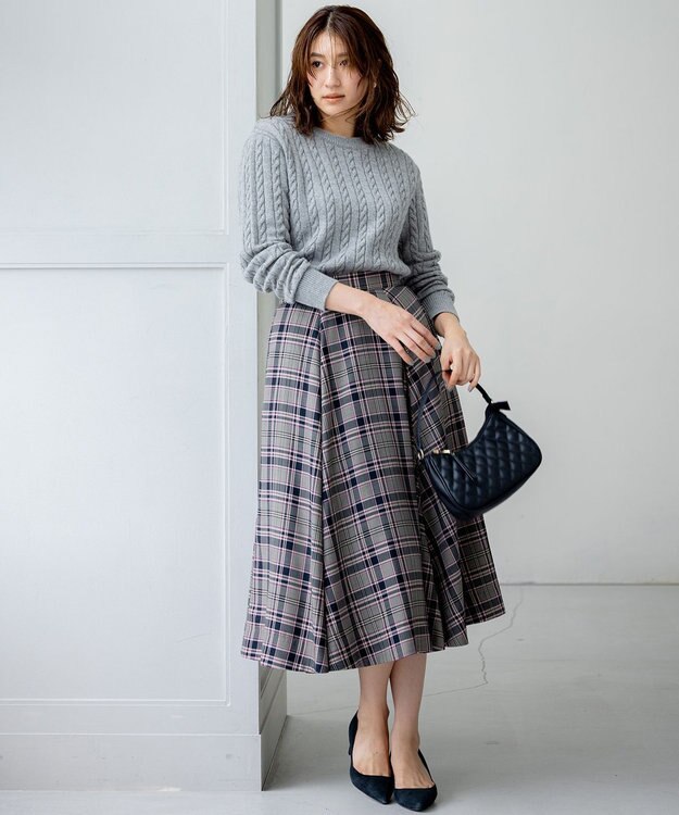 組曲 L カシミヤブレンドバルキーケーブル ニット グレー系