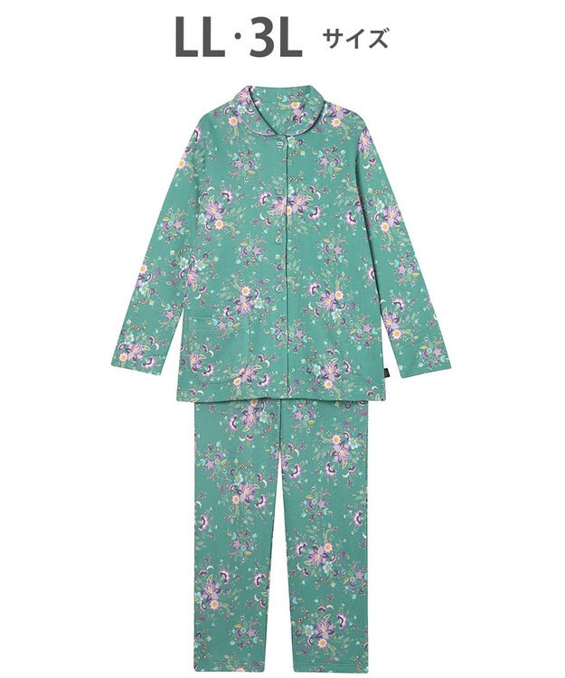 WACOAL ワコール_リラックス＆スリープ パジャマ 綿混(本体) あったか 長袖 長ズボン ミントン レディース NDW462 /ワコール グリーン